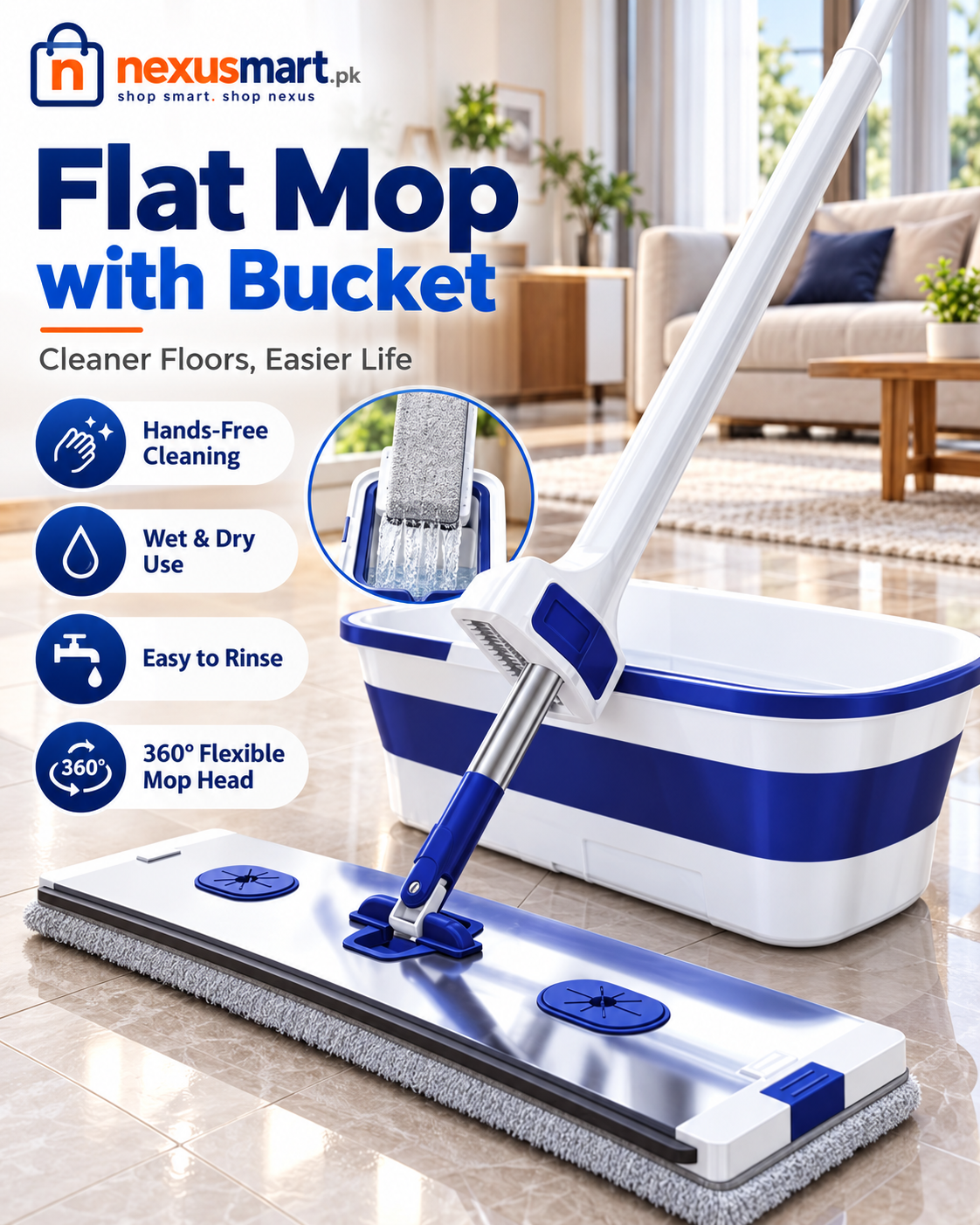 Flat Mop with Bucket – Convenient Floor Cleaning Set