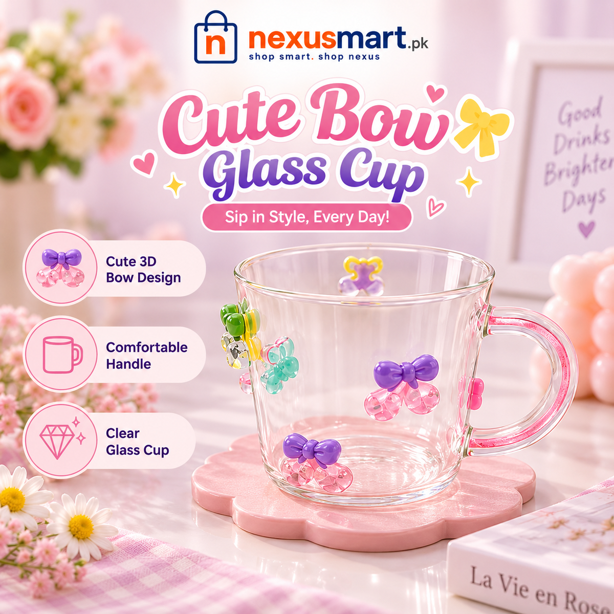Cherry Glass Cup for Drinks & Everyday Use