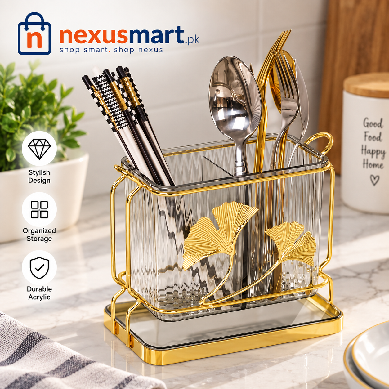 Acrylic Cutlery Holder – Kitchen Spoon, Fork & Utensil Organizer