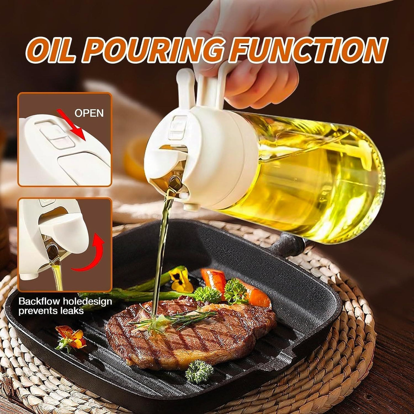 2-in-1 Glass Oil Spray Dispenser 470ml Home Organization view 10 - Nexusmart Pakistan