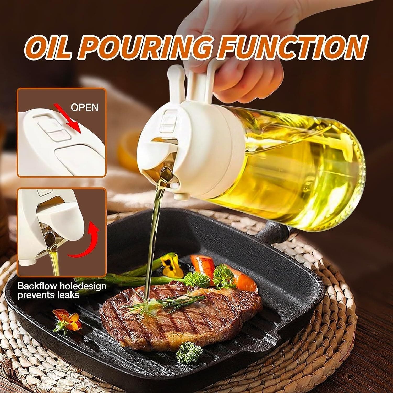 2-in-1 Glass Oil Spray Dispenser 470ml Home Organization view 10 - Nexusmart Pakistan