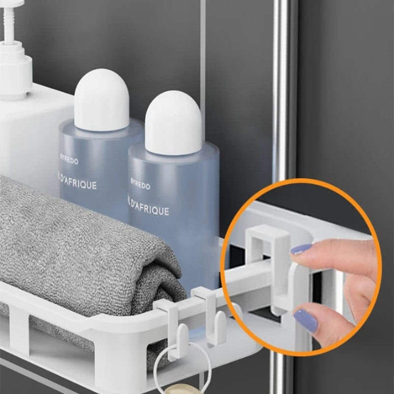 2-Layer Bathroom Storage Rack – Space-Saving Over-Toilet Organizer with Hooks