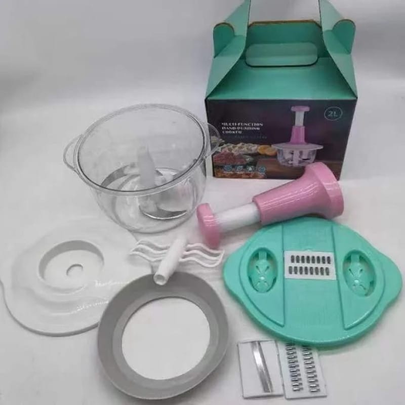 2L Handy Manual Vegetable Chopper with Blades & Slicer Attachments