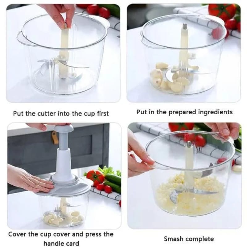 2L Handy Manual Vegetable Chopper with Blades & Slicer Attachments