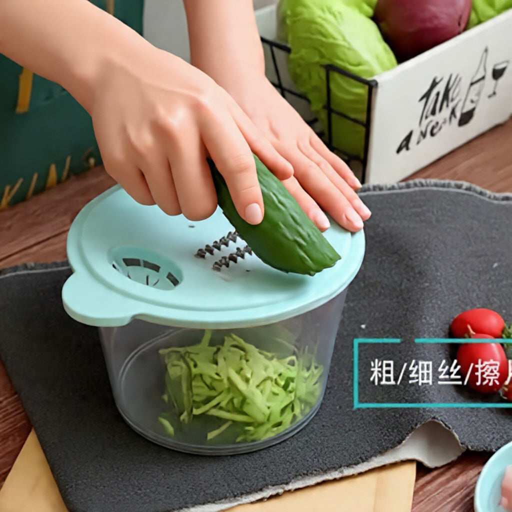 2L Handy Manual Vegetable Chopper with Blades & Slicer Attachments