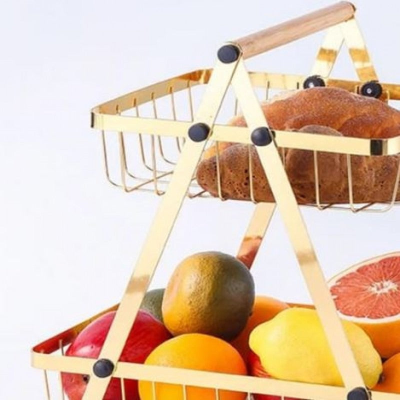 Golden 2-Tier Fruit Basket Stand Elegant Metal Fruit & Vegetable Org view 3 - Nexusmart Pakistan