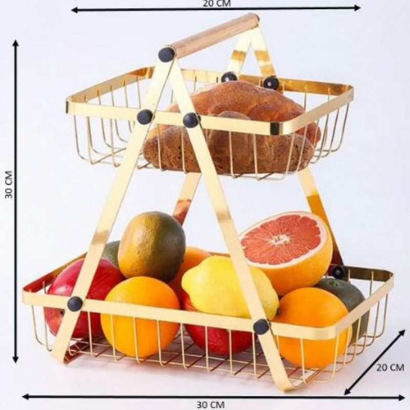 Golden 2-Tier Fruit Basket Stand Elegant Metal Fruit & Vegetable Org view 5 - Nexusmart Pakistan