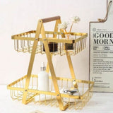 Golden 2-Tier Fruit Basket Stand Elegant Metal Fruit & Vegetable Org view 2 - Nexusmart Pakistan