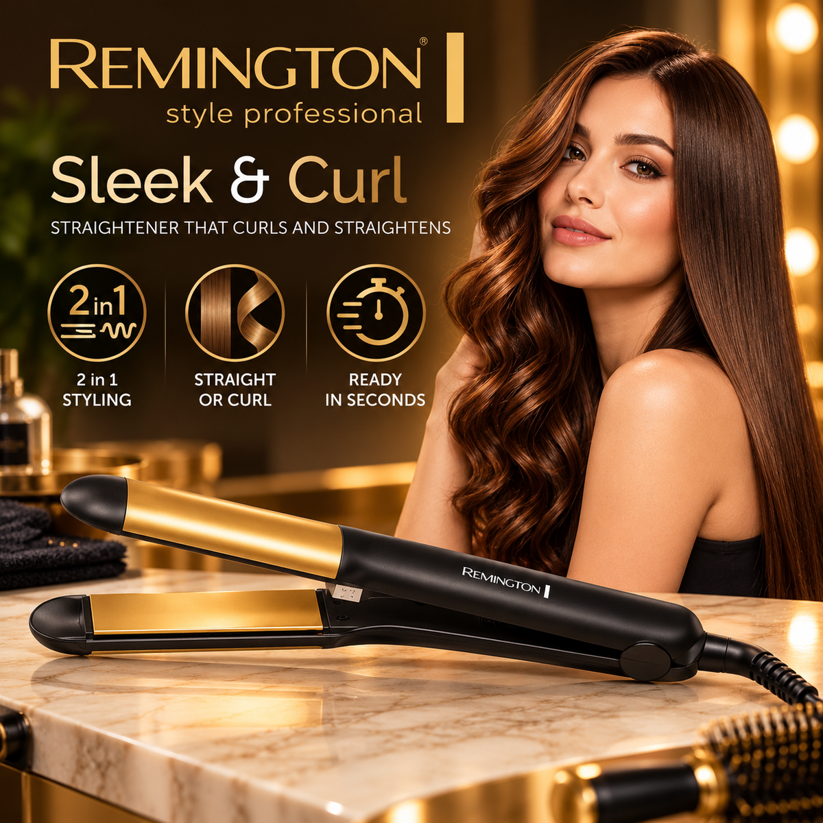 Remington 2-in-1 Sleek & Curl Hair Straightener and Curler
