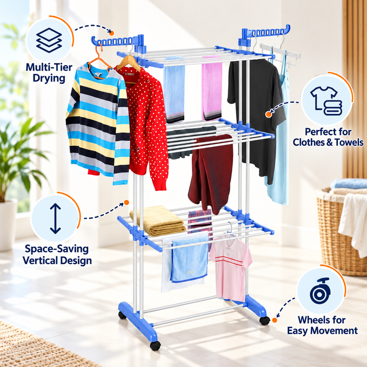 3-Layer Heavy-Duty Clothes Hanger Rack – 50 KG Load Capacity