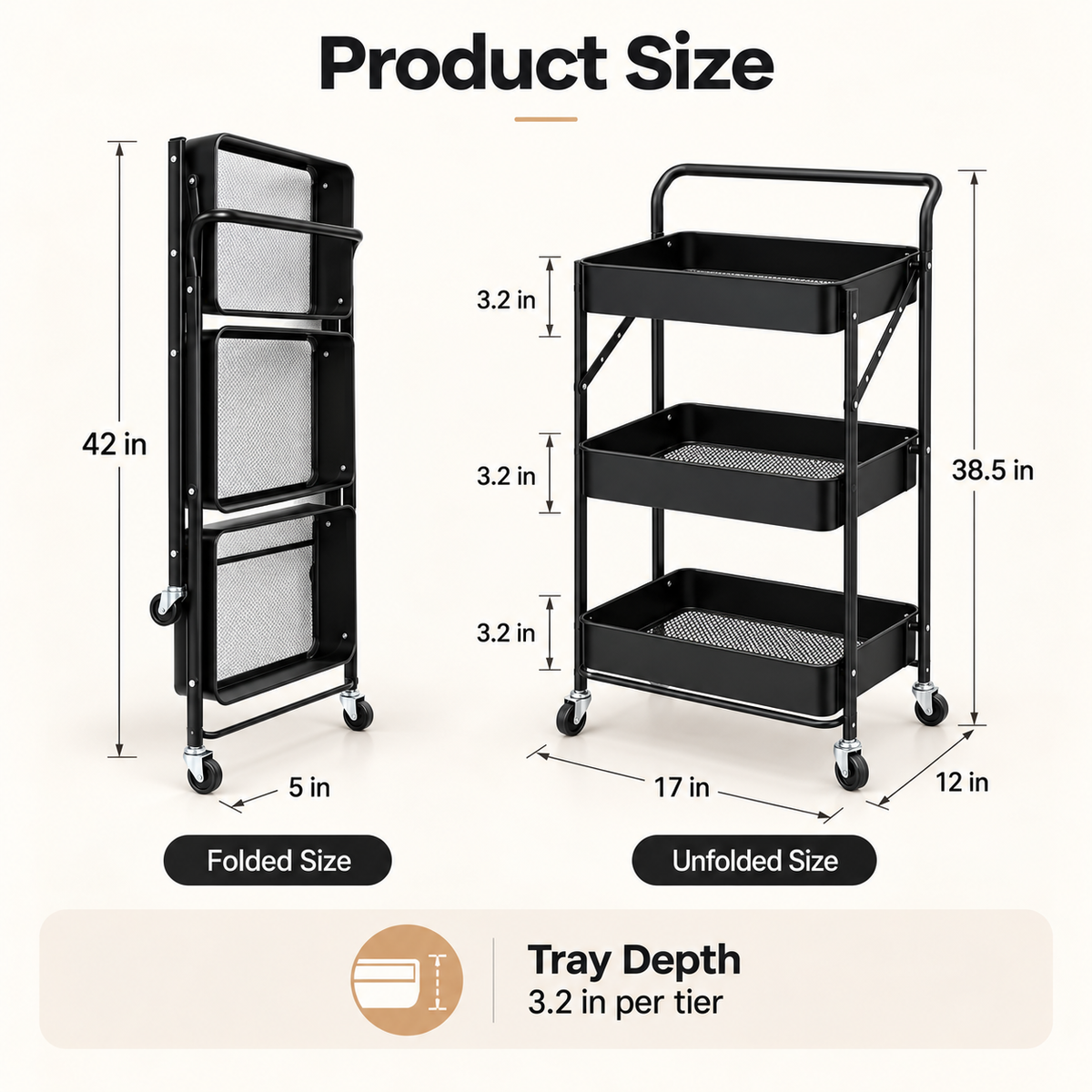 Matrix 3-Layer Foldable Metal Trolley – Multi-Tier Storage Organizer
