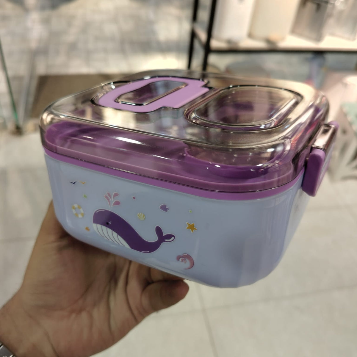 Square Plastic Lunch Box with Detachable Compartment, Spoon & Fork