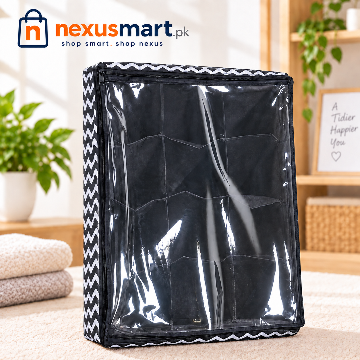 12-Grid Foldable Shoe Storage Organizer – Non-Woven Under-Bed Shoe Bag with Dividers