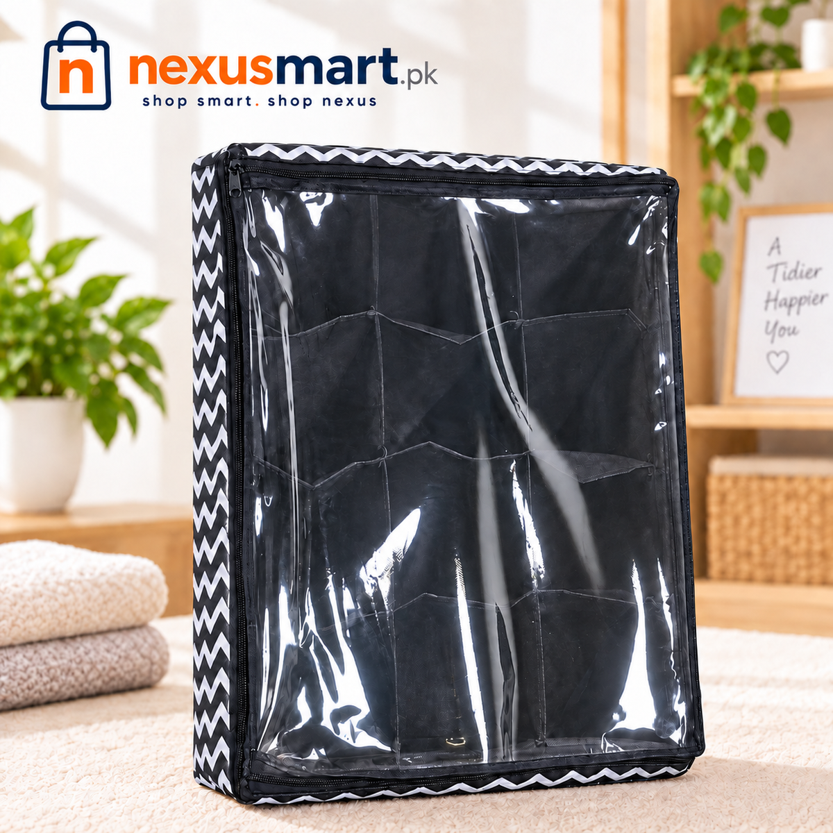 12-Grid Foldable Shoe Storage Organizer – Non-Woven Under-Bed Shoe Bag with Dividers