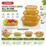 3-Piece Duoro Drain Food Storage Container Set – Stackable Fridge Organizer