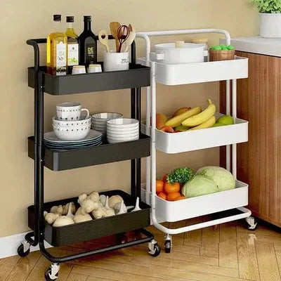 Matrix TrioStack Metal Rolling Cart Black&White view 2 - Nexusmart Pakistan