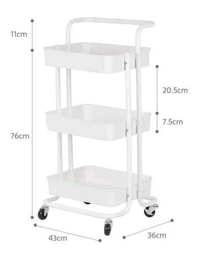 Matrix TrioStack Metal Rolling Cart Black&White product image - Nexusmart Pakistan