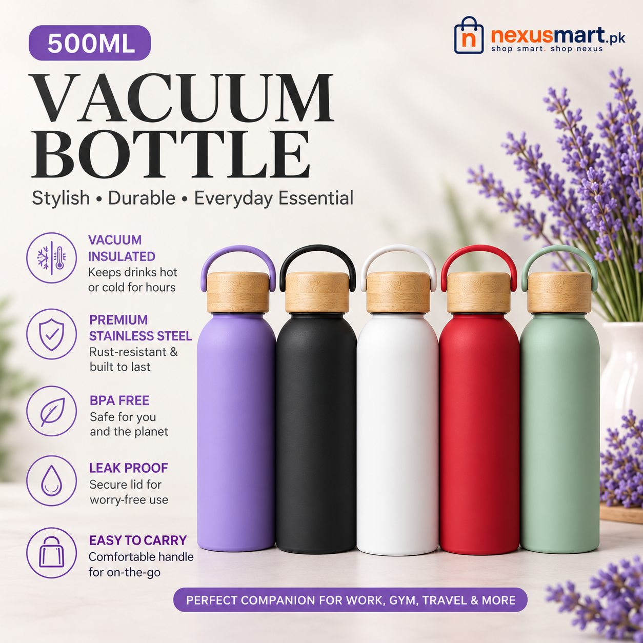 500ml Leak-Proof Vacuum Insulated Bottle – Reusable Hot & Cold Drink Bottle