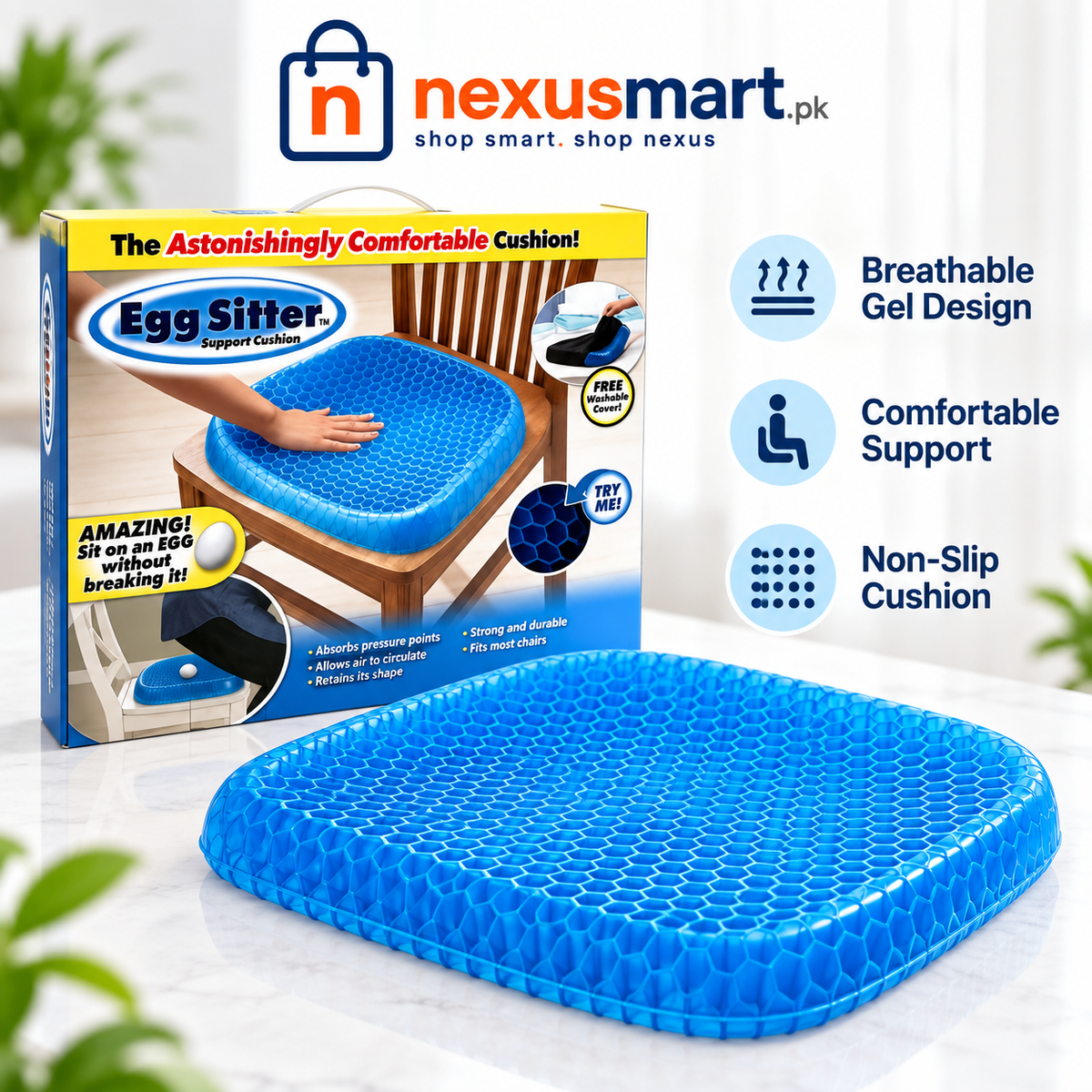 Egg Sitter Gel Seat Cushion with Box – Honeycomb Cooling Design