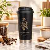 500ml Insulated Stainless Steel Travel Coffee Mug with Leak-Proof Lid, Strap & Straw