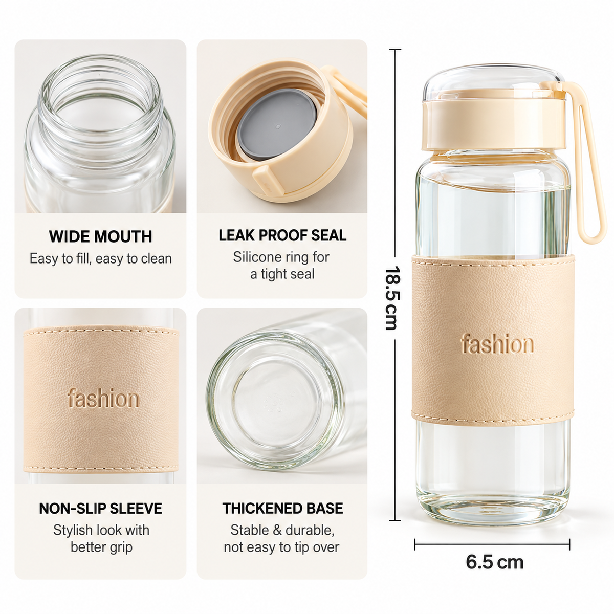 400ml Glass Bottle with Cup – Compact Reusable Drinking Set