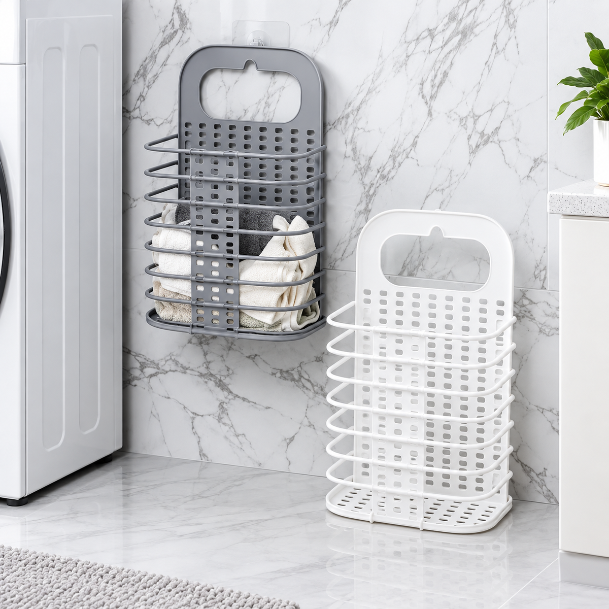 Wall-Hanging Folding Laundry Basket – Large Plastic Clothes Storage Hamper