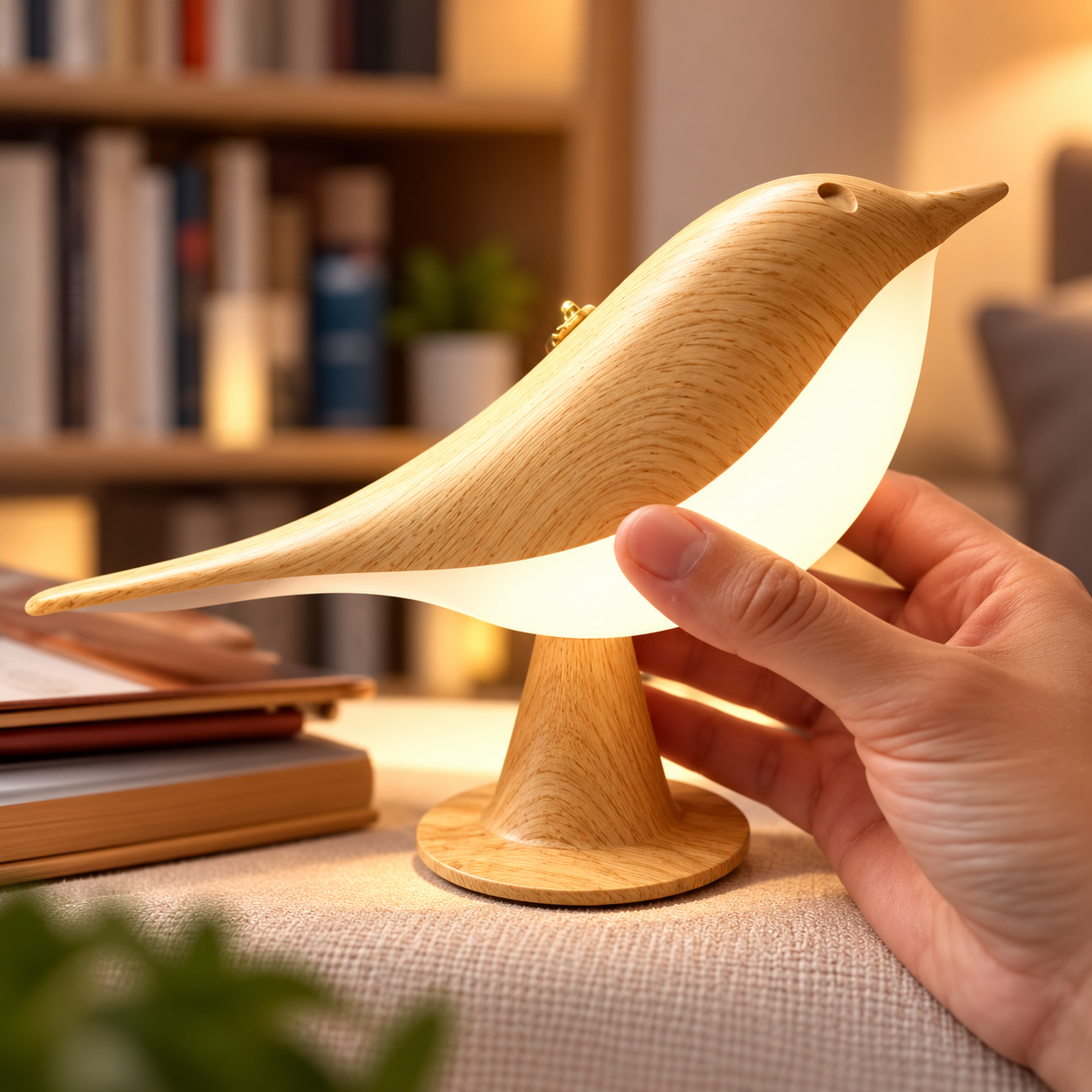 Touch LED Bird Lamp – Wooden Rechargeable Desktop Night Light