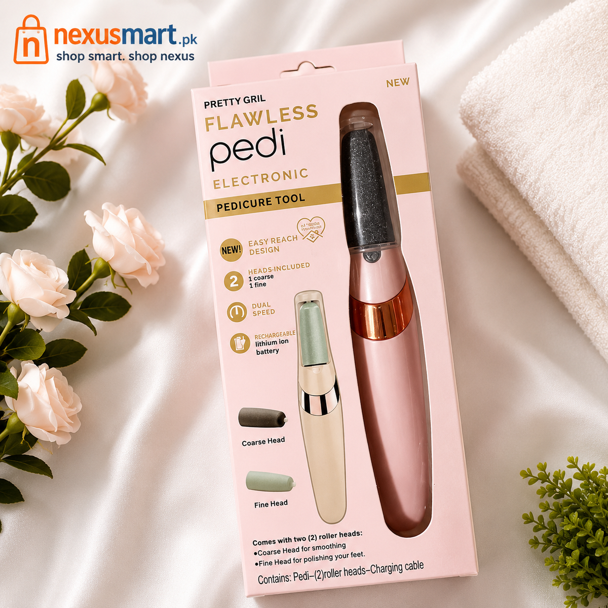 Flawless Pedi Electronic Pedicure Tool with Dual Speed & 2 Roller Heads