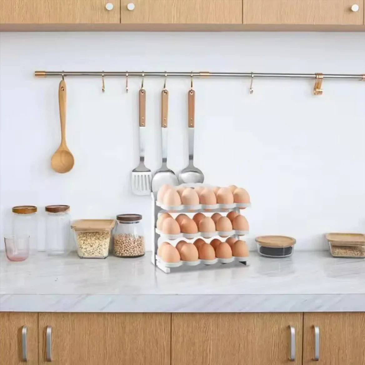 3-Tier Egg Storage Organizer, Large Capacity Egg Rack For Refrigerator,Collapsible Egg Tray