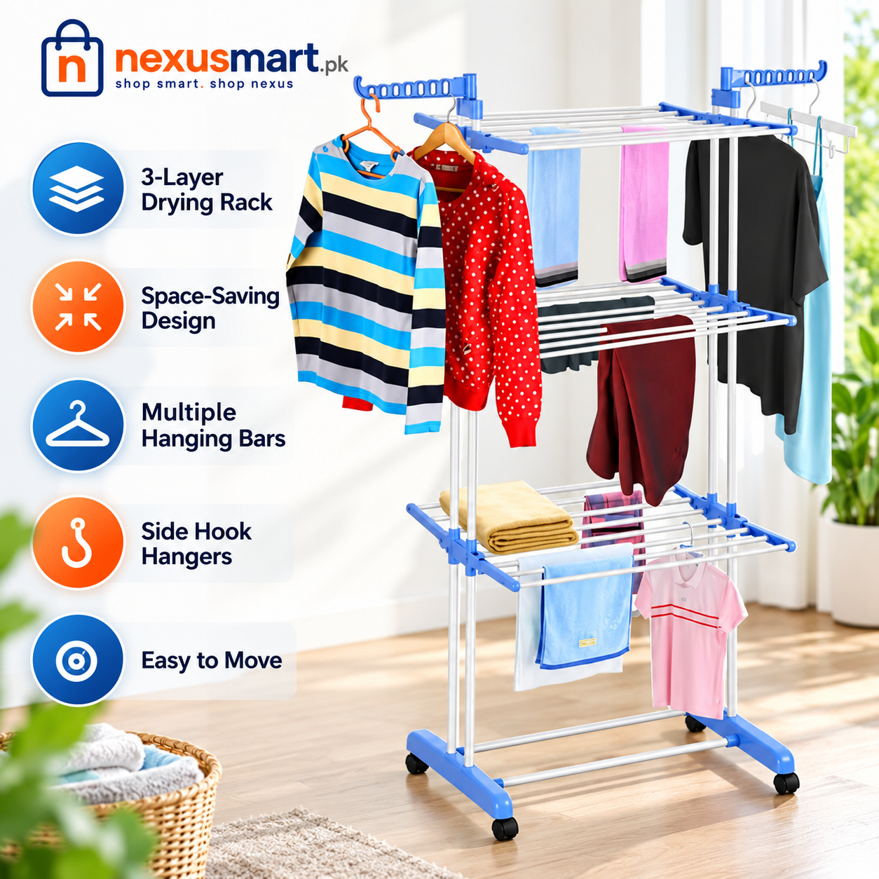 3-Layer Heavy-Duty Clothes Hanger Rack – 50 KG Load Capacity
