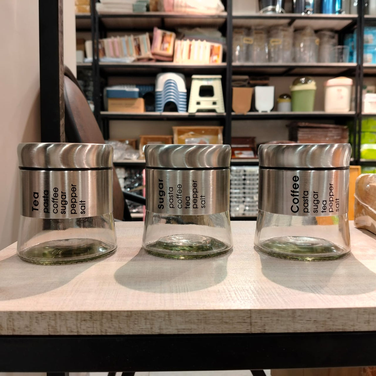 3 Piece Glass Spice Jar Set with Stainless Steel Lids – Kitchen Storage Jars