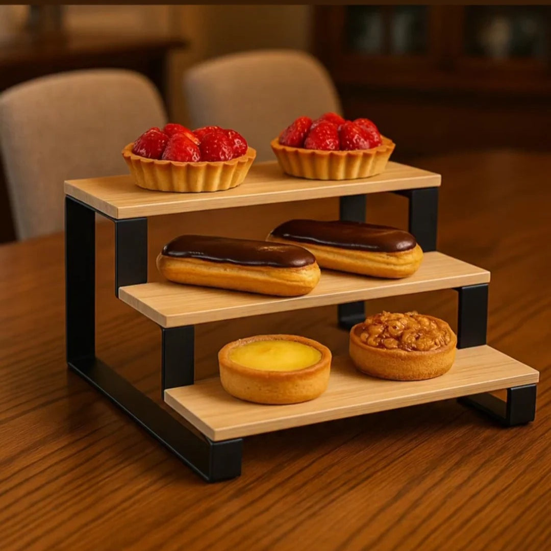 3-Tier Wooden Display & Serving Stand for Kitchen Dining & Home Decor view 5 - Nexusmart Pakistan