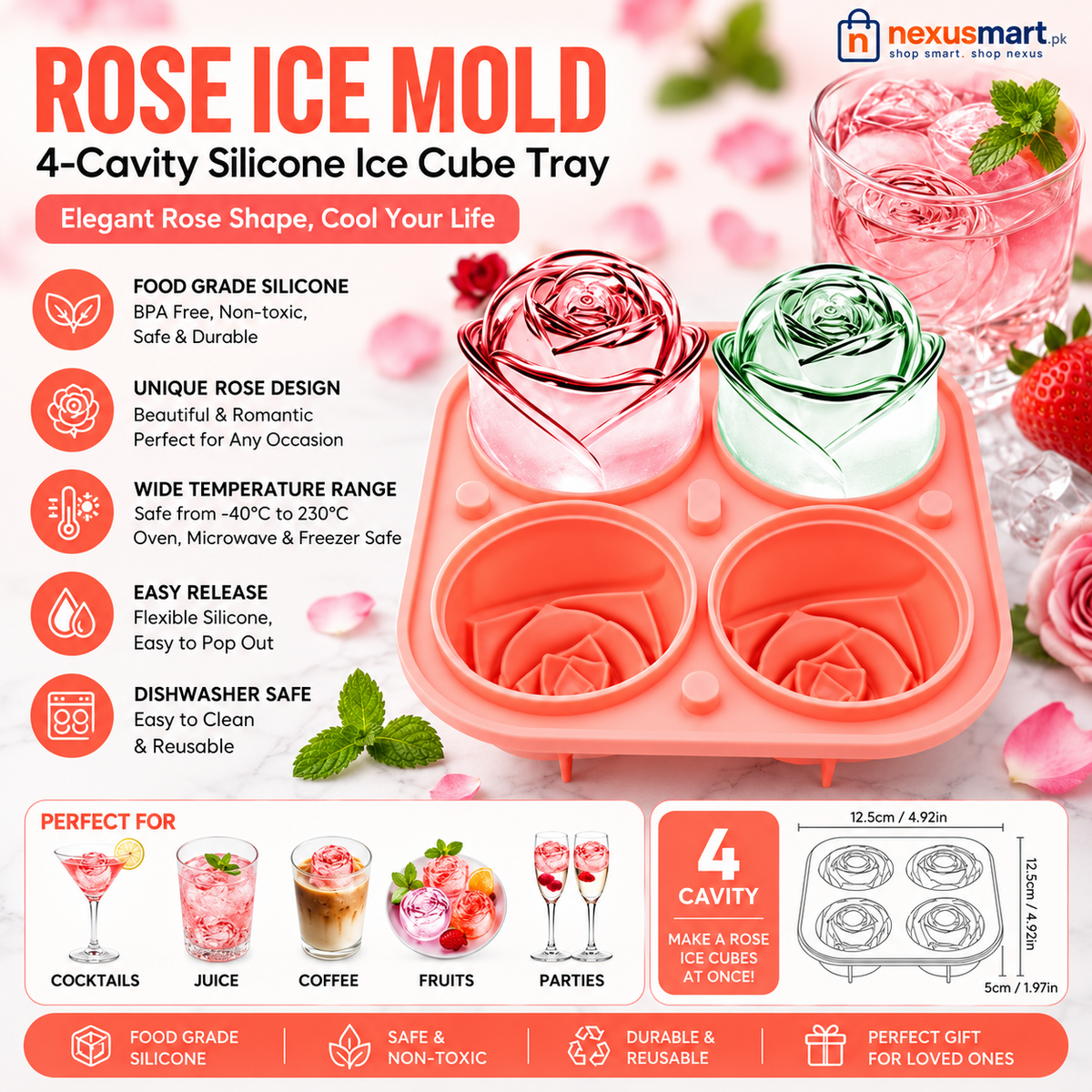 Silicone Rose Ice Mold – Flower Shape Ice Cube Tray
