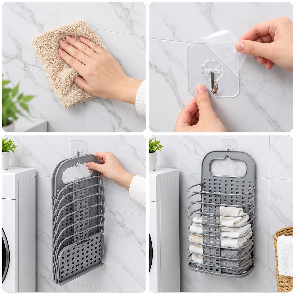 Wall-Hanging Folding Laundry Basket – Large Plastic Clothes Storage Hamper