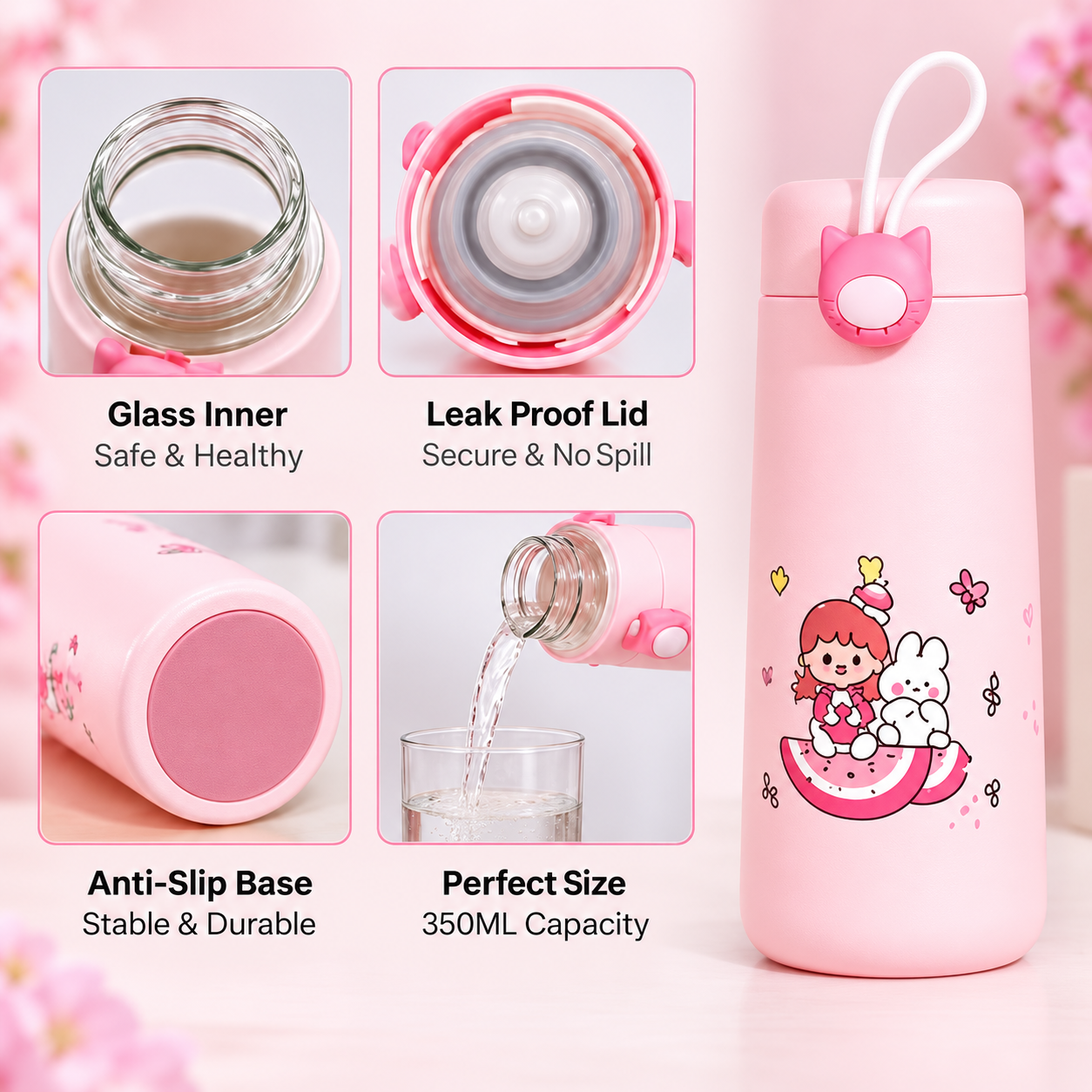 Cute Glass Insulated Water Bottle