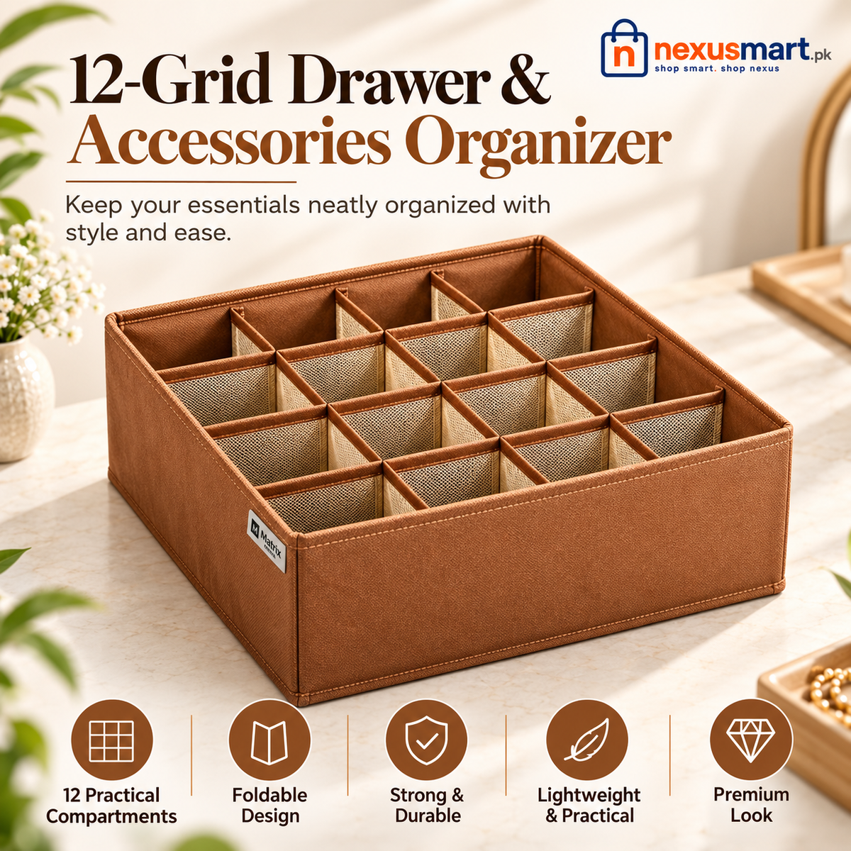 Matrix FlexFold 16-Grid Drawer & Wardrobe Organizer