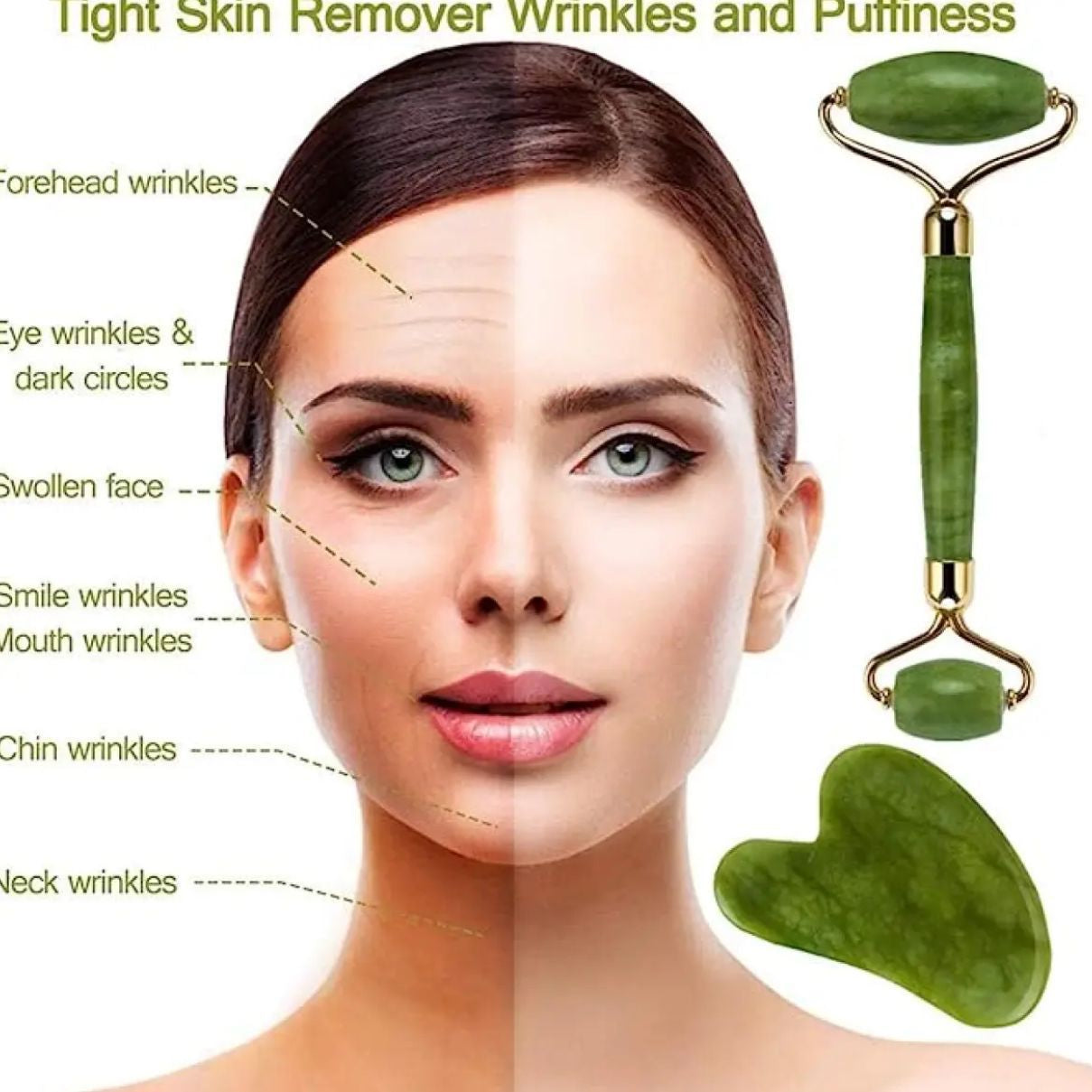 Marble Jade Roller with Gua Sha Stone – Facial Massage Tool Set