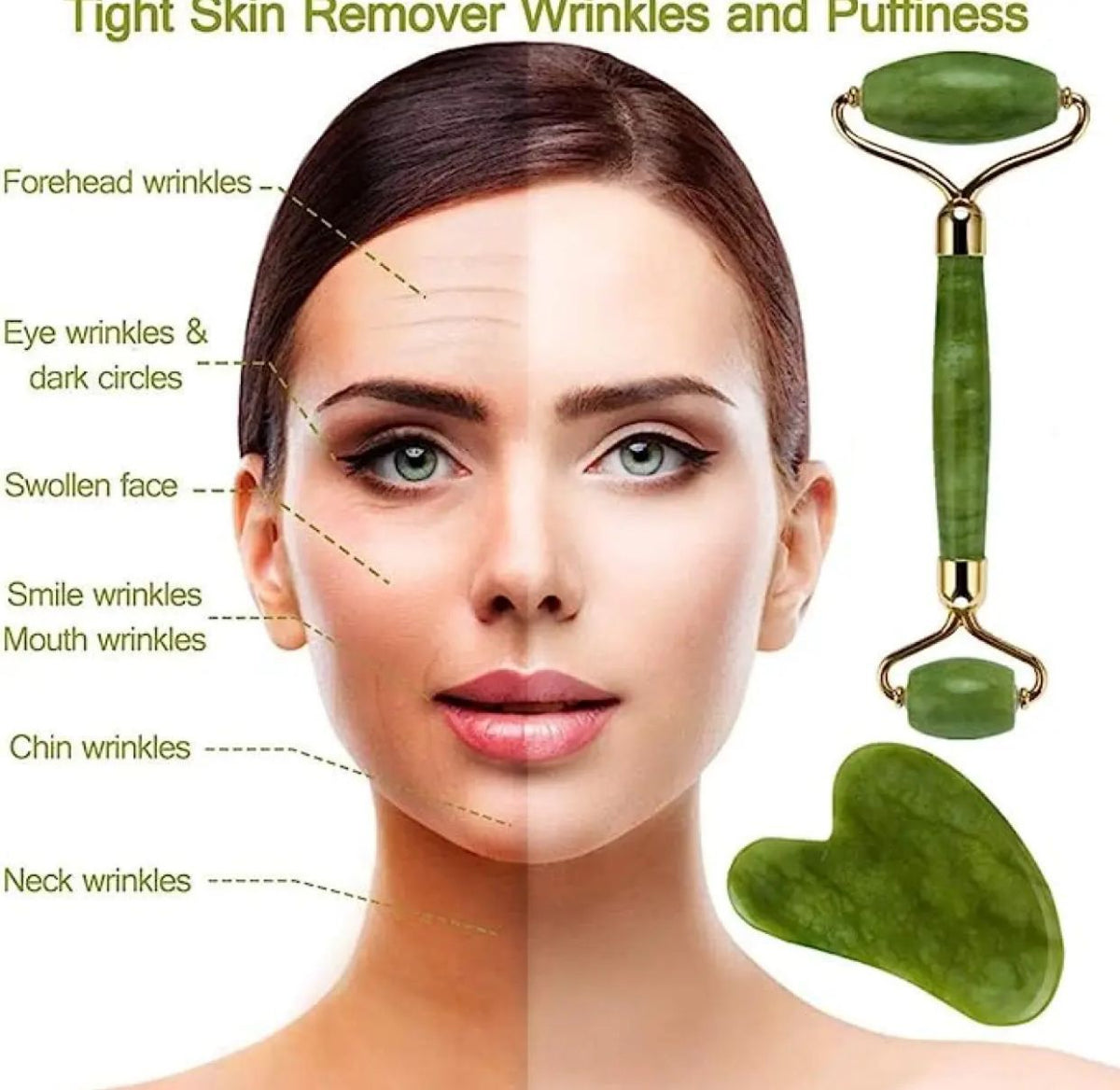Marble Jade Roller with Gua Sha Stone – Facial Massage Tool Set