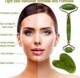Marble Jade Roller with Gua Sha Stone – Facial Massage Tool Set