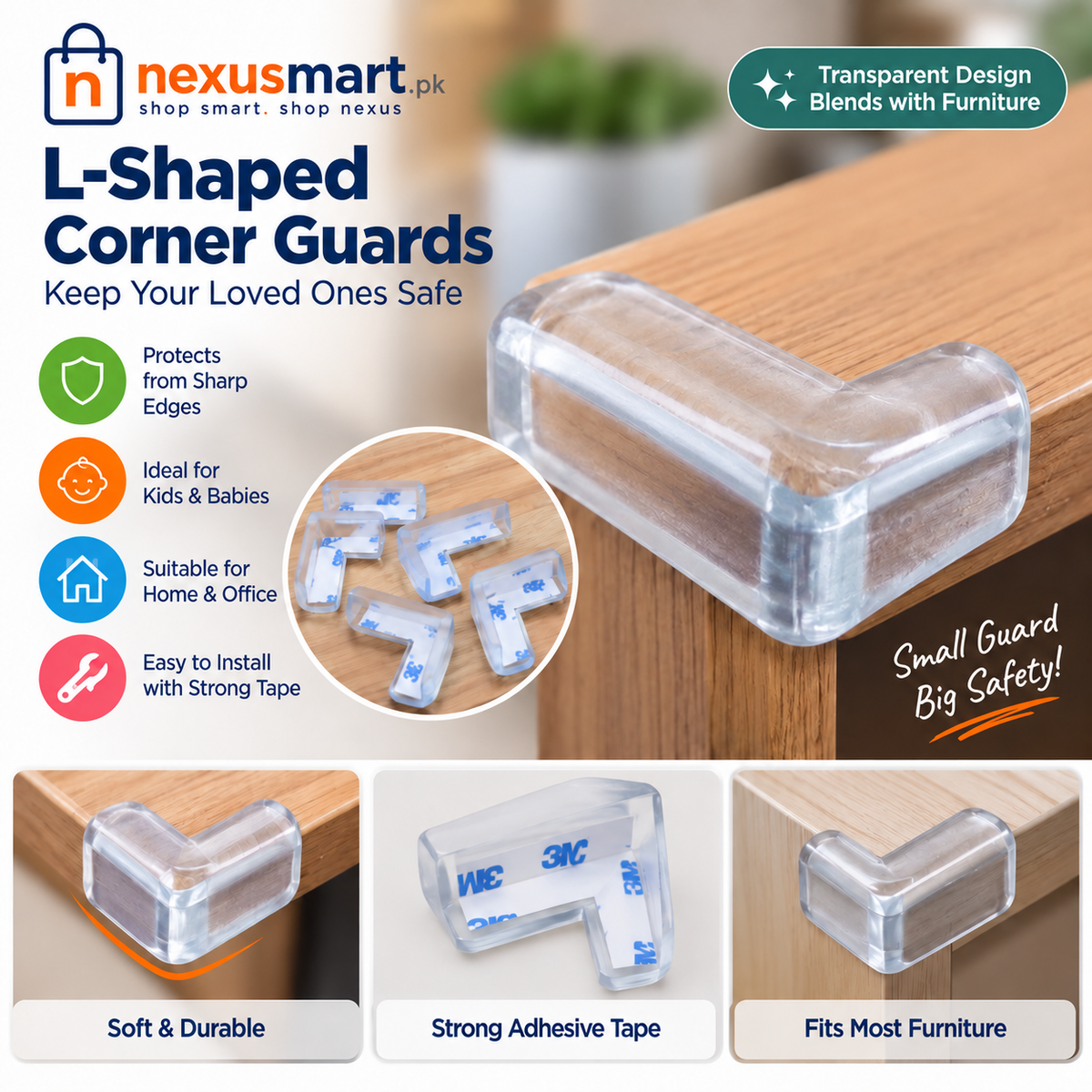 Pack of 4 Transparent Furniture Corner Protectors – Table & Bed Edge Guards