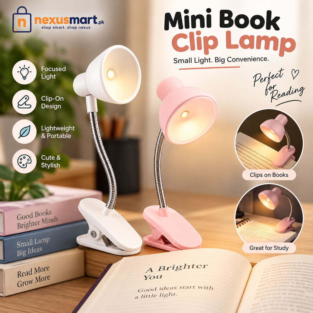 Mini Cute Book Clip Lamp – Portable Reading Light
