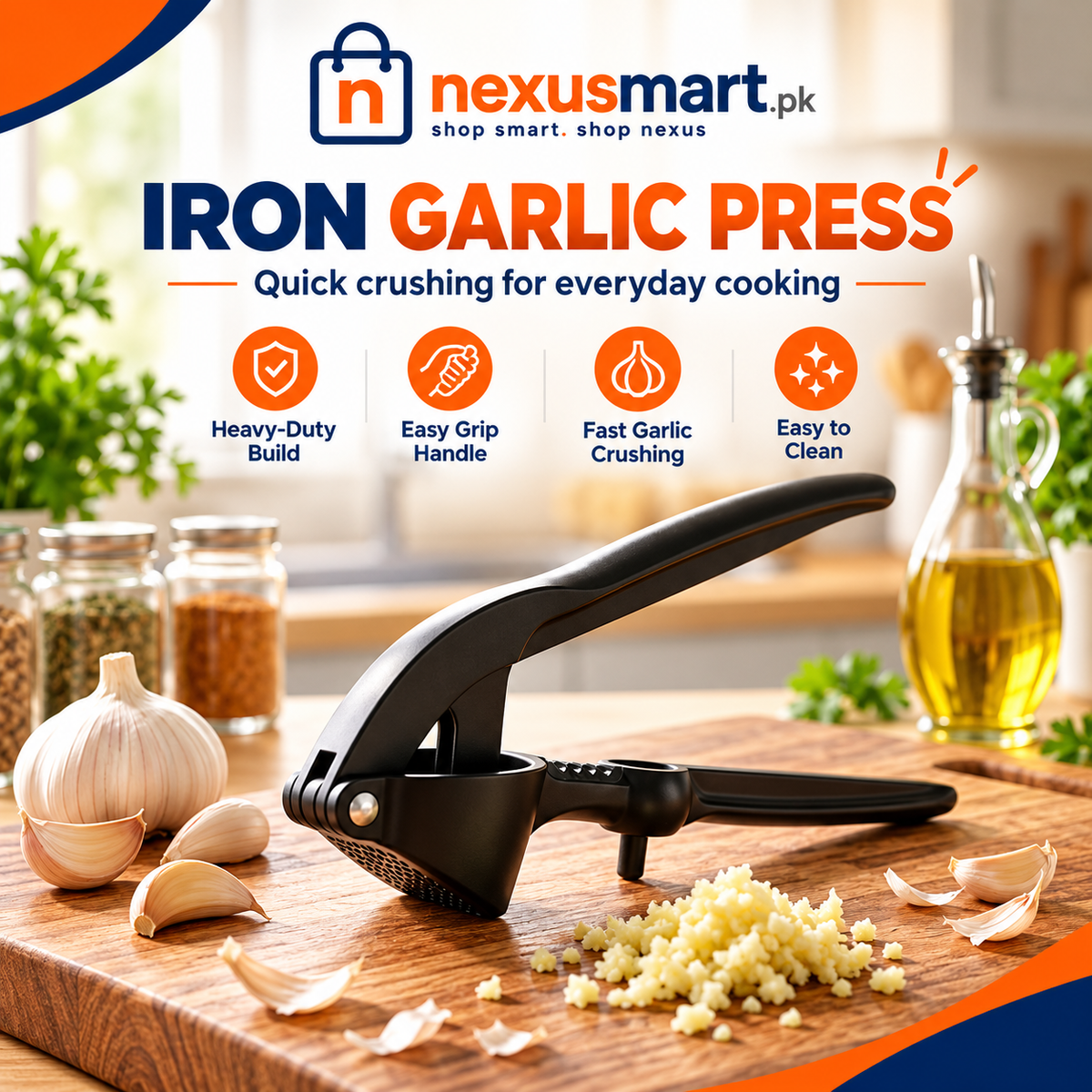 Iron Garlic Press – Manual Garlic Crusher for Kitchen Use