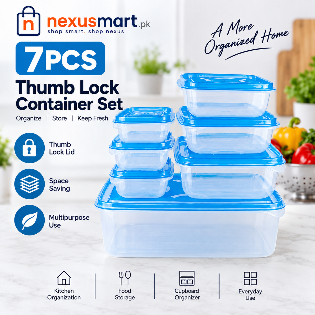 7-Piece Thumb Lock Storage Container Set – Multipurpose Organizer