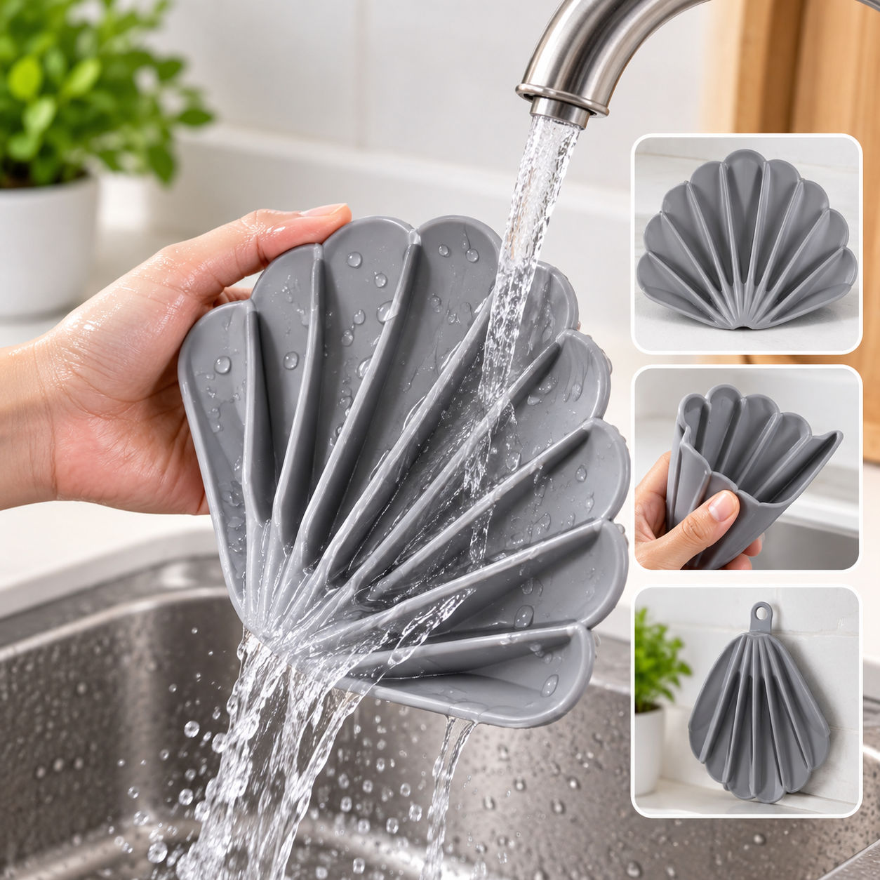 Sea Shell Silicone Soap Tray – Self-Draining Soap Dish
