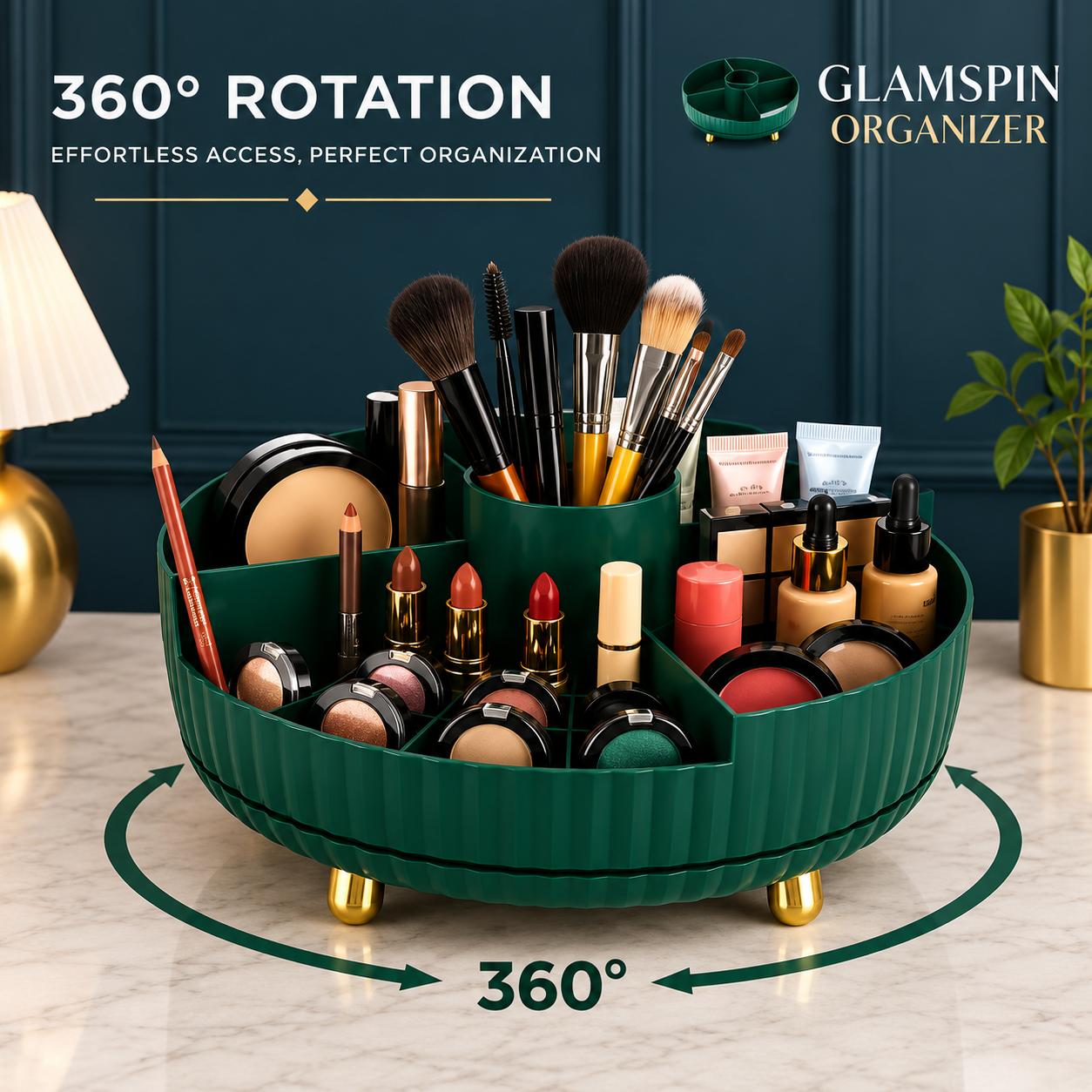 360° Rotating Luxury Cosmetic Partition Organizer Tray