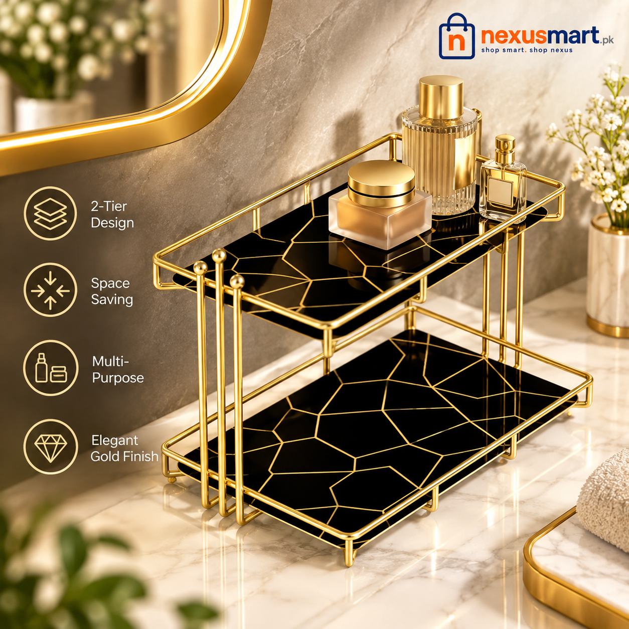 2-Tier Luxury Vanity Storage Organizer – Cosmetic & Perfume Stand