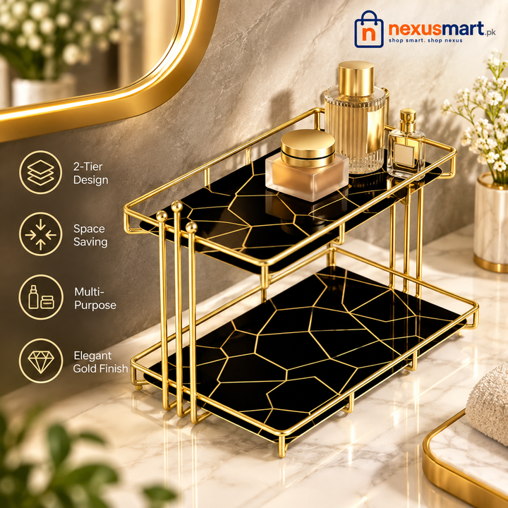 2-Tier Luxury Vanity Storage Organizer – Cosmetic & Perfume Stand