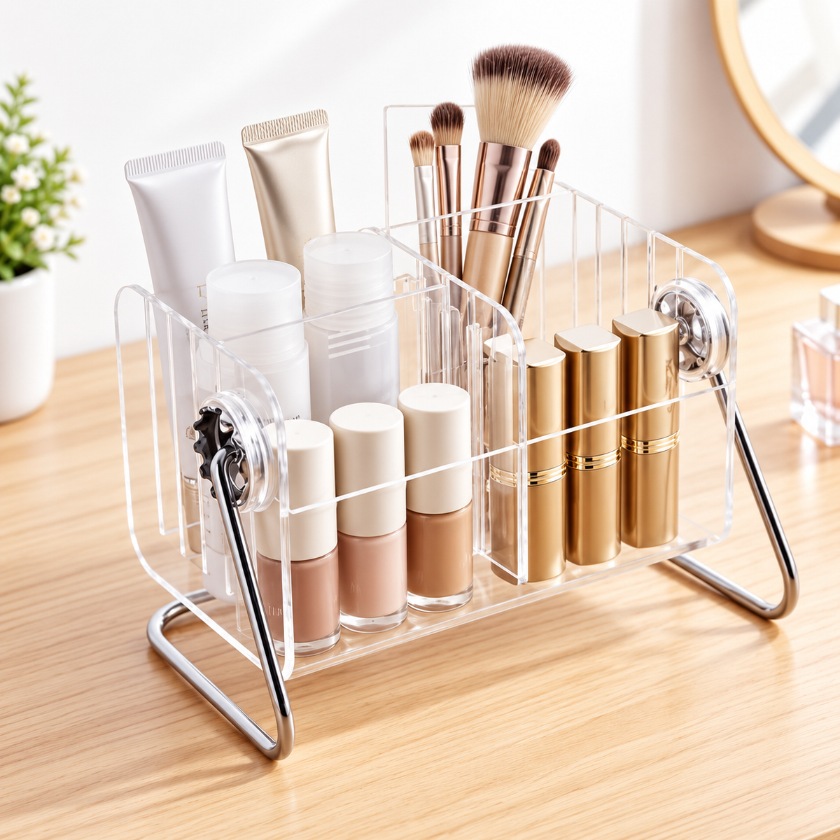 Acrylic Clear 360° Rotating Remote Control & Makeup Organizer