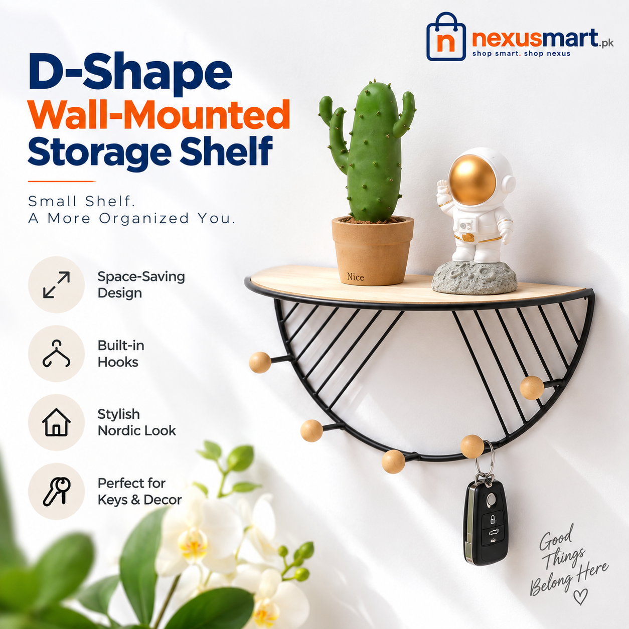 D-Shape Wall-Mounted Storage Shelf – Decorative Wall Organizer