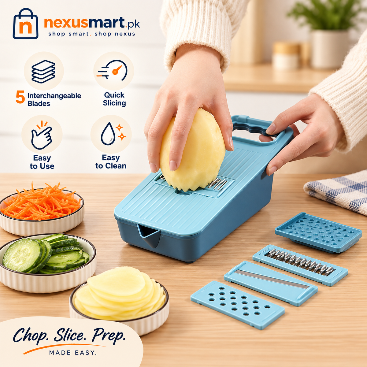 5-in-1 Multipurpose Vegetable Cutter & Slicer with Drainage Design
